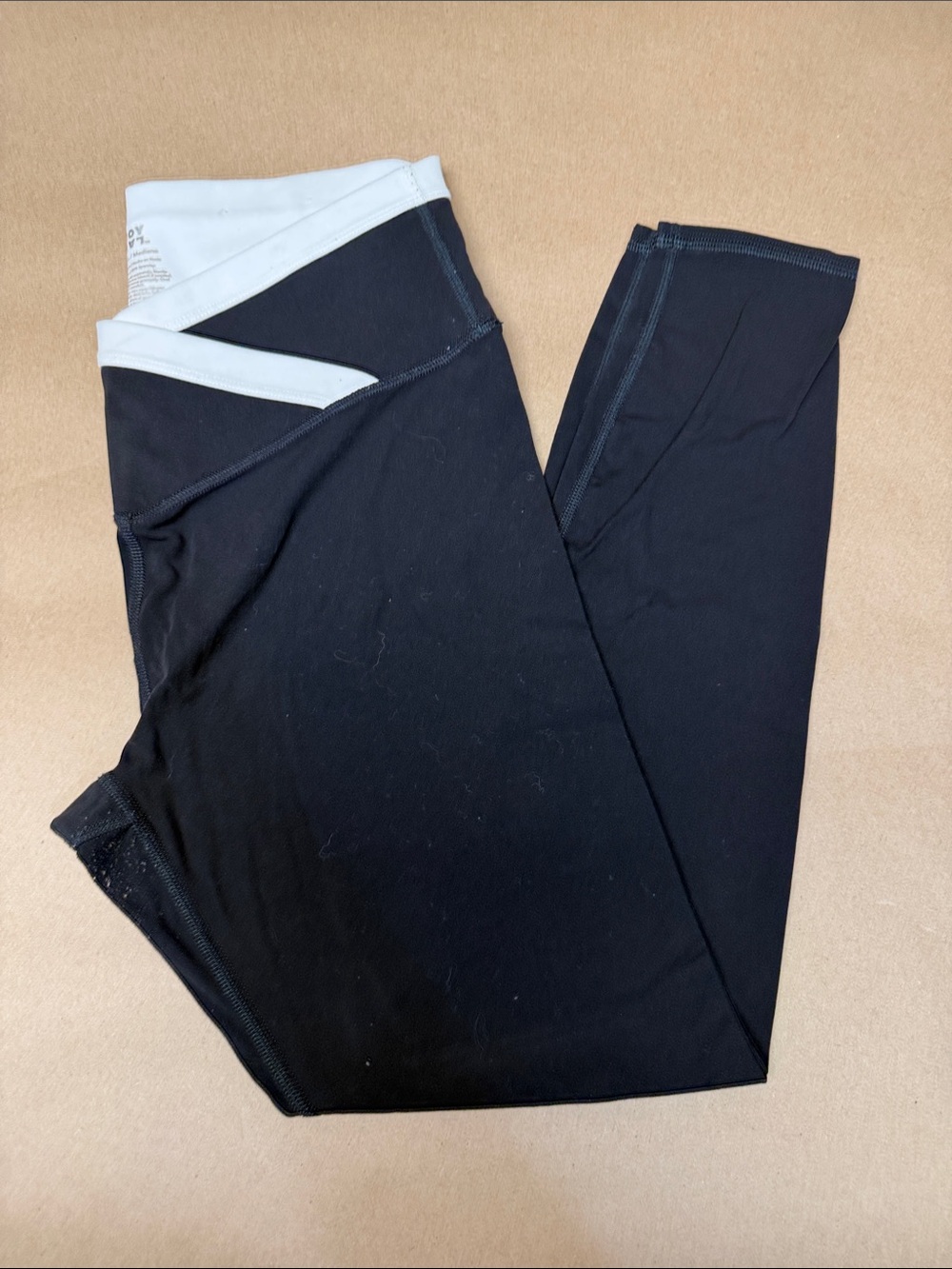 JoyLab Black Leggings with White Fold-Over Waistband Detail